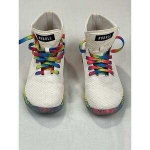 NoBull Hightop Trainers White/Neon Glitch Mens 5.5 Women 7‎ EUC!